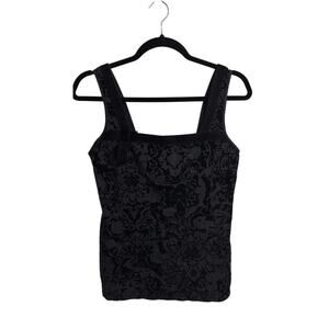 White House Black Market Tank Top Womens Medium Black Velvet Floral Damask